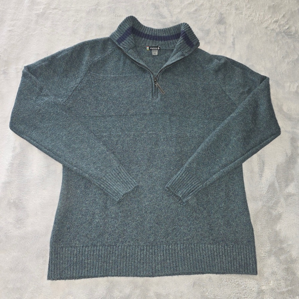 Smartwool Mens Quarter Zip Merino Wool Blend Pullover Sweater Teal Blue Size M